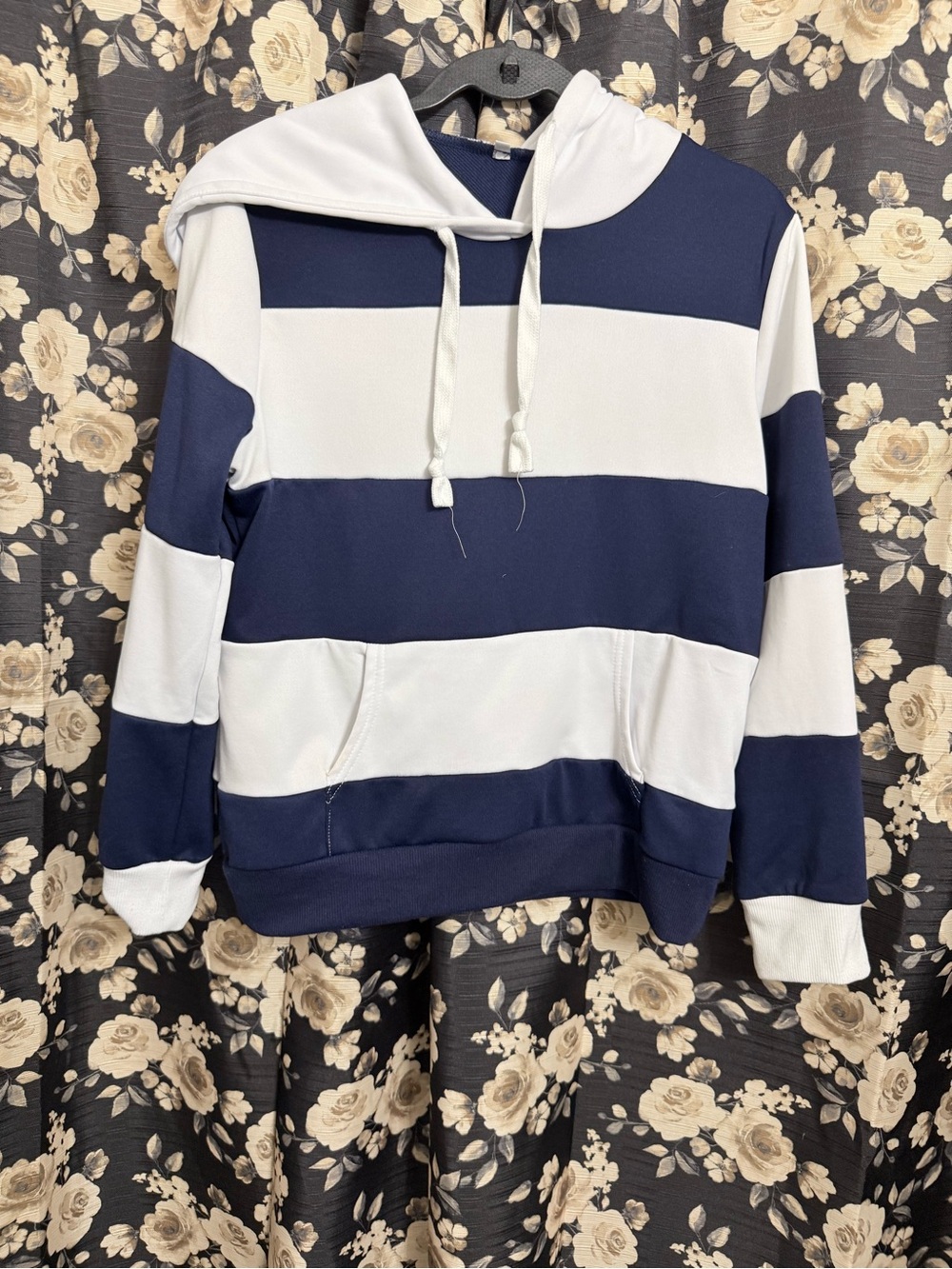 Striped Navy and White Hoodie Sweater - Women's